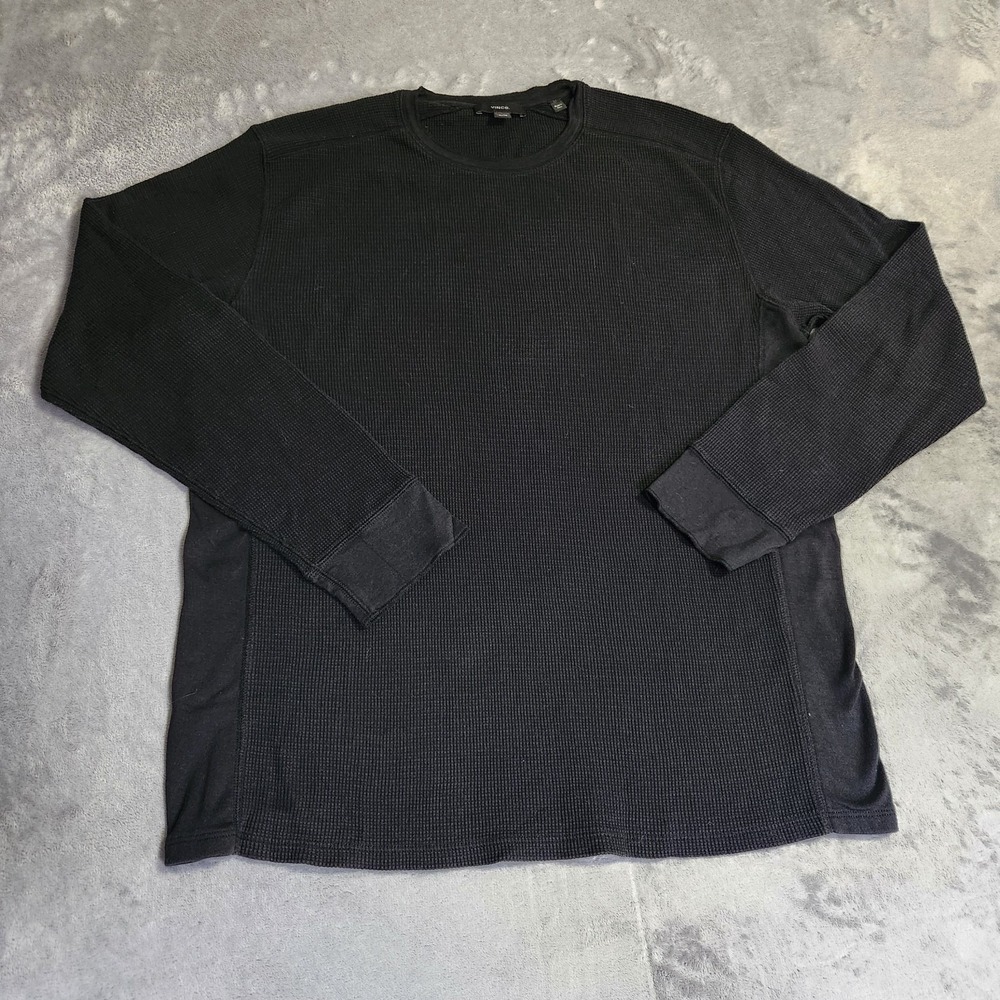 Vince Men's Black Pima Cotton Thermal Waffle Knit Long Sleeve Crewneck Shirt XL